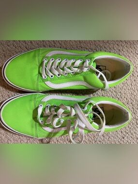 Vans Neon Green Canvas Old Skool Sneakers with White Stripe